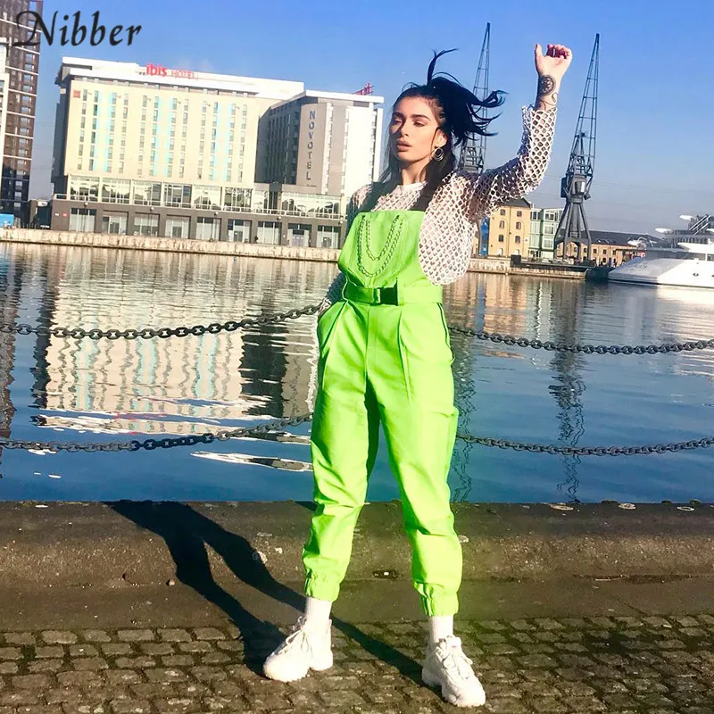 Nibber флуоресцентный зеленый комбинезон женские уличные черные повседневные