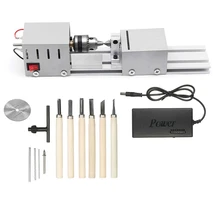 Eu Plug,Dc12-24V 96W Mini Lathe Beads Machine Woodwork Diy Lathe Standard Set With Power Carving Cutter Wood Lathe