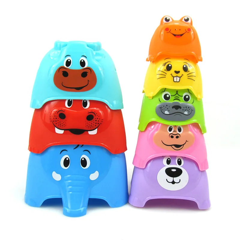 

8Pcs/Set Animal-shaped Stacking Cups Children's Play-water Stacked Cup Bathroom Early Education Cognitive Bathing Bath Toys