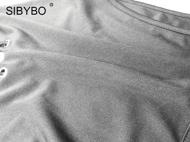 Sibybo Сексуальная боди на шнуровке Для женщин 2019 Лето спинки Глубокий v-образным вырезом тонкий комбинезон Bodycon комбинезон женский