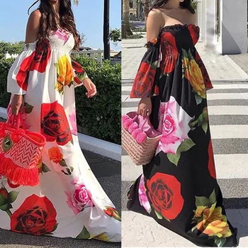 

Women Dress Womens Flower Printed Sexy Elegent Summer Autumn Clothing New Laides Female Dresses Style