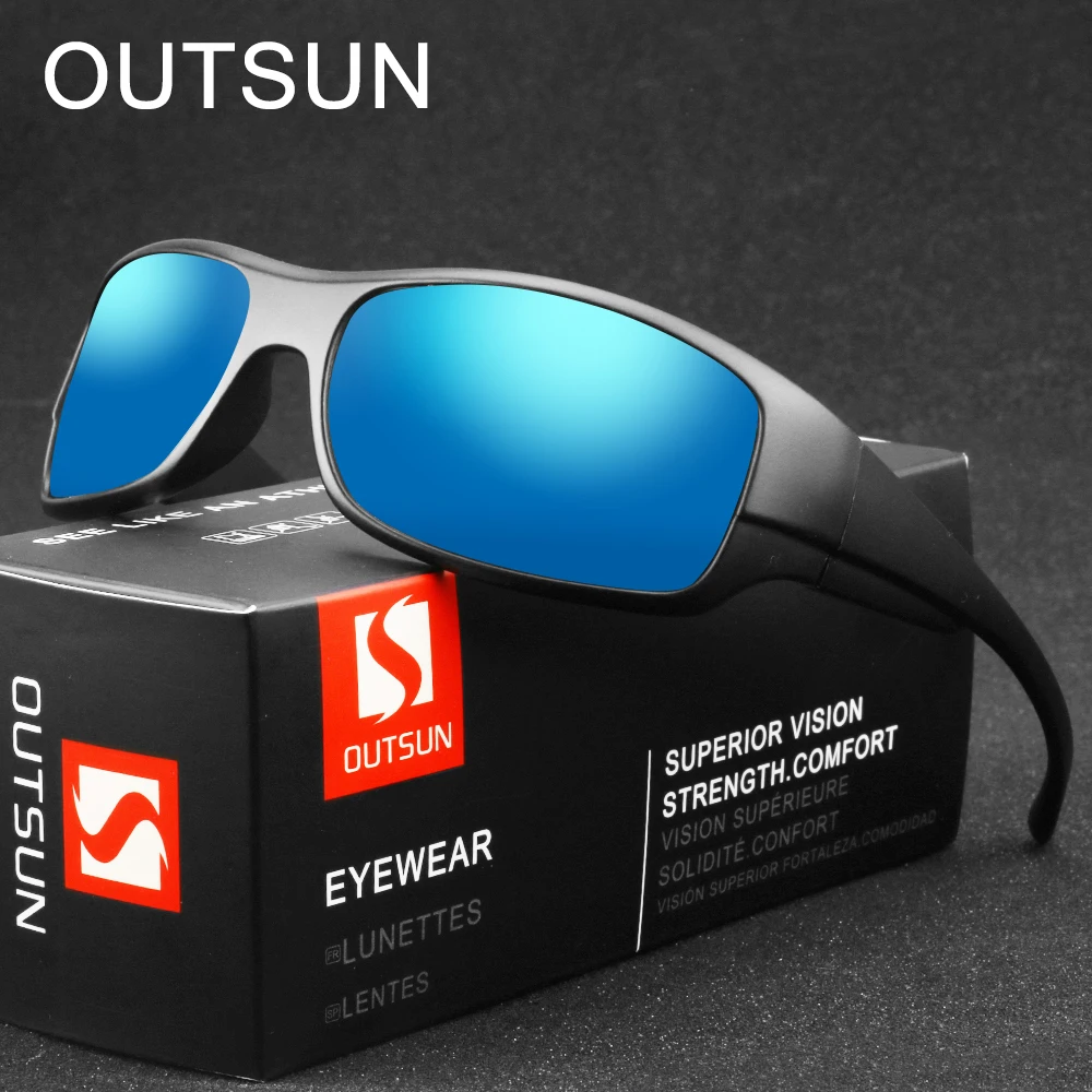 

OUTSUN Brand Fashion Polarized Sunglasses Men Women Driving Black Frame Eyewear Male Sun Glasses UV400 Sunglasses oculos de sol