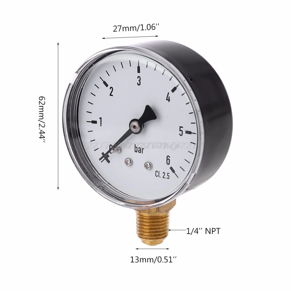 0-6 БАР МАНОМЕТР вода газ воздух Давление Compressor 1/4 ''NPT Боковое крепление Mr29 19 челнока