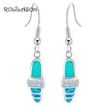 Мелким оптом и в розницу Синий огненный опал Серебро, штамп Длинные висячие серьги Модные украшения опал ювелирные изделия OE069