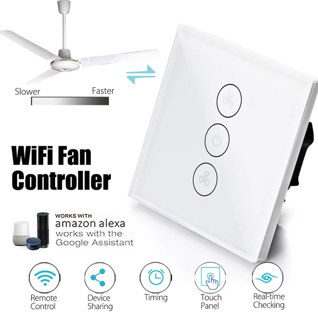 Eu 3 Gang Wifi App Timer Panel Smart Ceiling Fan Switch Works With