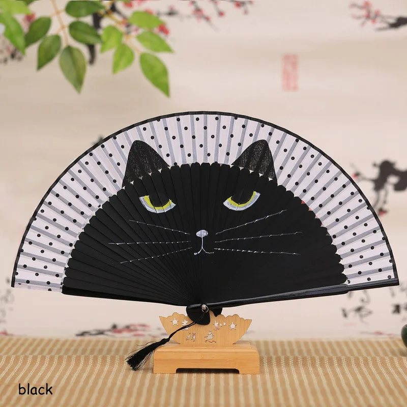 

3 Style Hand Folding Fans Folding Silk Fan Decorative Fans Hollow Out Lovely Cartoon Cat Outdoor Dancing Home Decor Ornaments