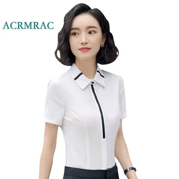

ACRMRAC Women shirt summer New 2018 Black stripes splicing Slim Short sleeves Business OL Formal Short Sleeve Blouses & Shirts