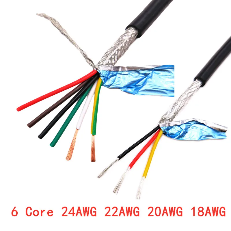 26AWG 24AWG 22AWG 2/3/4/5/6/7/8 жильный экранированный кабель 5 метров из чистой меди RVVP экранированный провод кабель управления UL2547 сигнала ВИР - Цвет: 6 Core 26AWG 5Meter