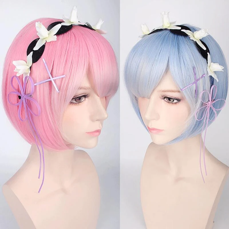 Парик для косплея REM или RAM сформированный цветной парик Re: zero Start Life In other World