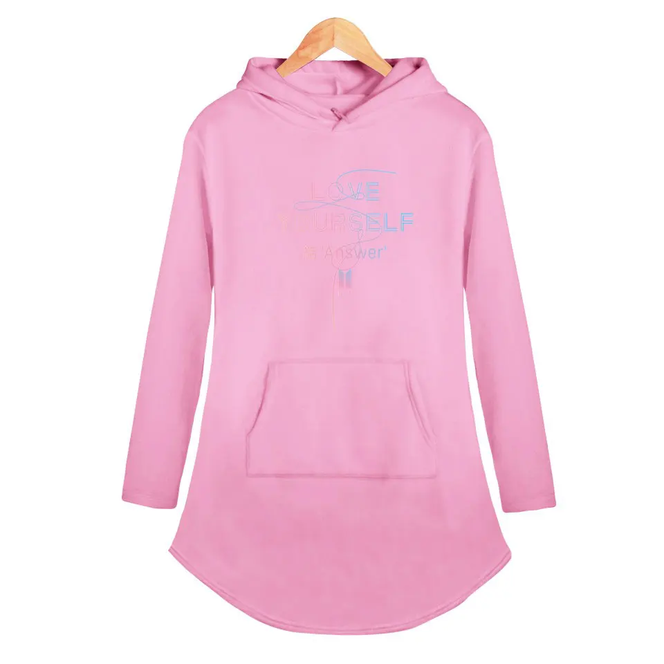 Новый Повседневный пуловер с принтом BTS Love Youself Толстовка Женская Толстовка для девочек розовый мягкий хлопок хип-хоп с капюшоном женский