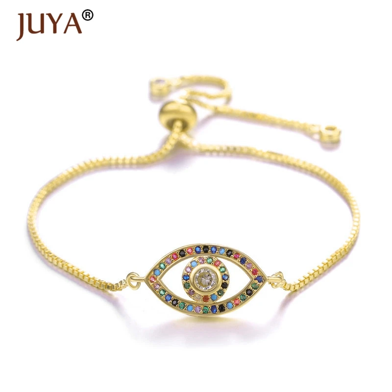 

Juya new design 2019 handmade Copper inlaid Color Rhinestone Evil Eye Turkish Eye Bracelets Women Femme Jewelry bileklik bayan