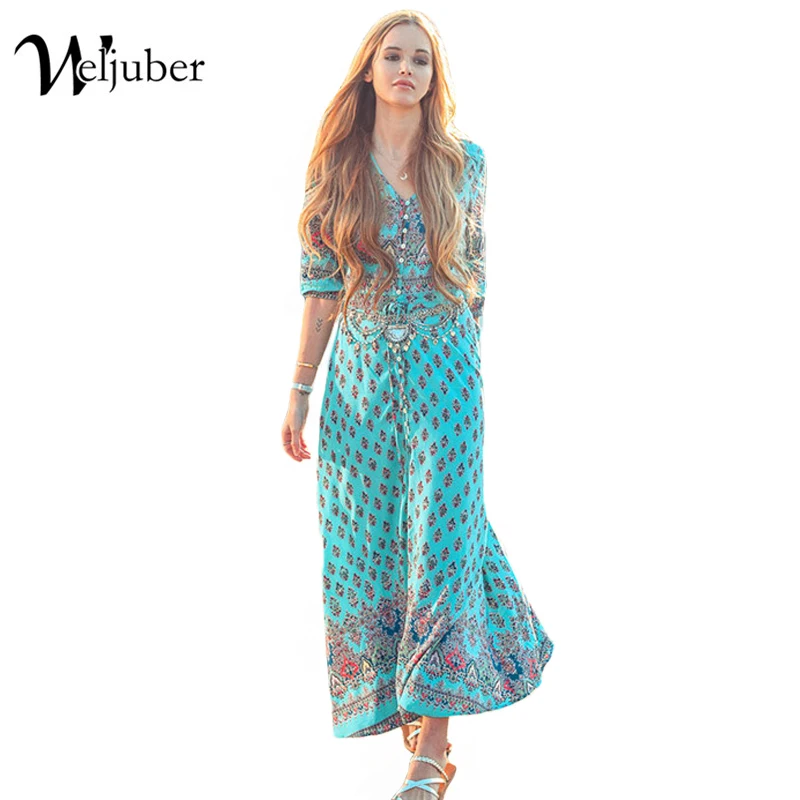 Weljuber Femmes Plage Boho Maxi Robe 2017 été Grande Taille