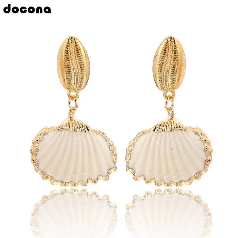 

Docona Charm Large Shell Ocean Conch Pendant Drop Earrings For Women Boho Beach Gold Color Big Dangle Party Jewelry A24402