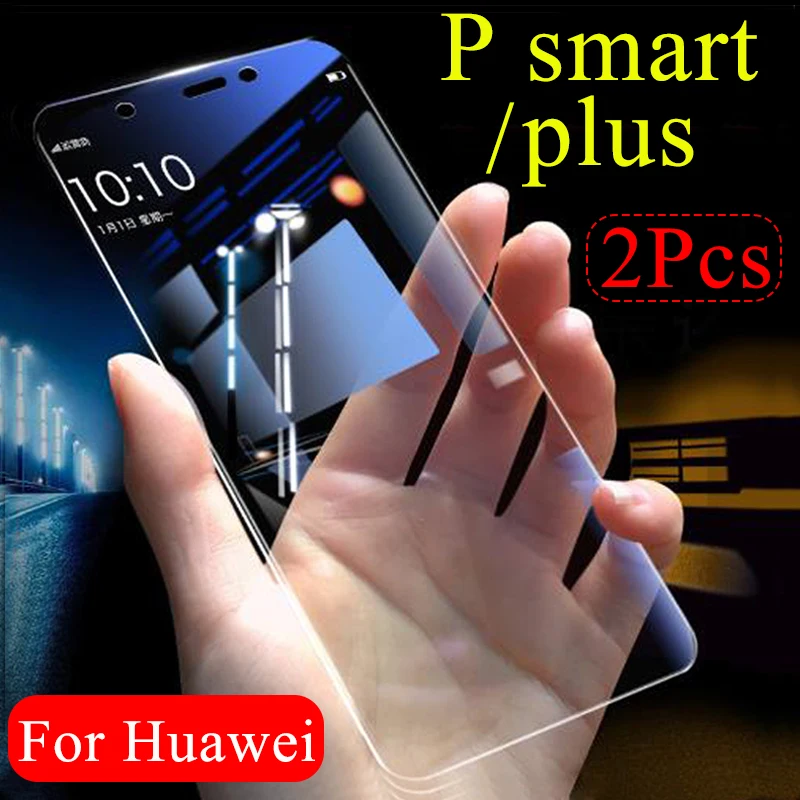 

2Pcs Protective glass on for Huawei p smart plus psmart tempered glas huavei hawei huwei smat plu verre tremp screenprotector 9h