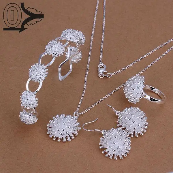 

Wholesale Silver Plated Jewelry Set,Cheap Bridal Party Sets,Fashion Fireworks Silver Necklace Bangle Ring Earring Four-piece