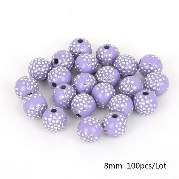100 шт 8 мм цветные пластиковые круглые акриловые бусины для поделок, украшение для альбома - Цвет: Light Purple