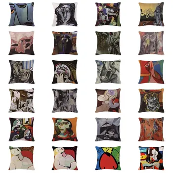 

Own Photo Pillow Cases Oil Printed Picasso Pillow Cover Outdoor Large Cotton Linen Home Decorating Abstract Lumbar Cushion Cover