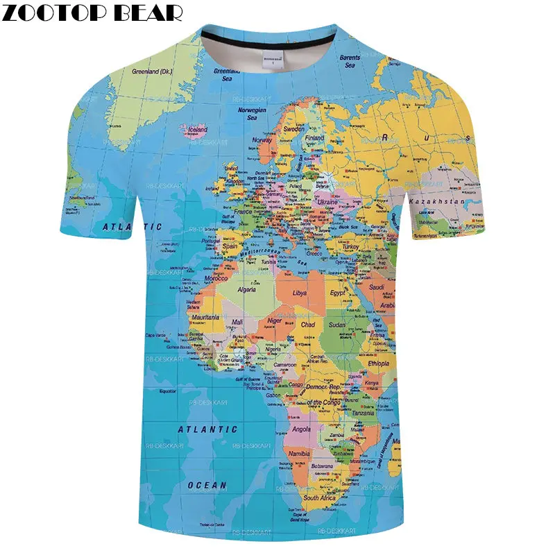 Футболка с 3D принтом «Карта мира», Мужская футболка для путешествий, Забавные футболки с коротким рукавом, уличная одежда, Прямая поставка с медведем из мультфильма «зверотоп» - Цвет: TXKH3094