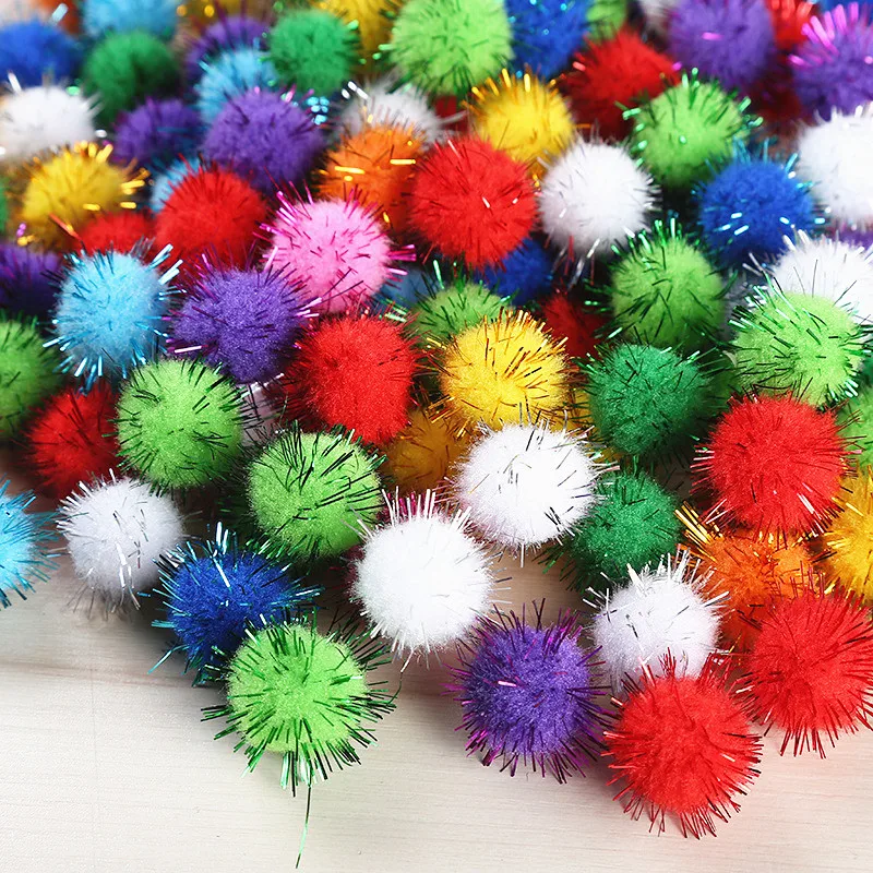 

Pompom 15mm 20mm 25mm 30mm Glitter Round Pom Pom Fur Balls DIY Crafts Pompoms For Kids Wedding Garment Sewing Home Decoration