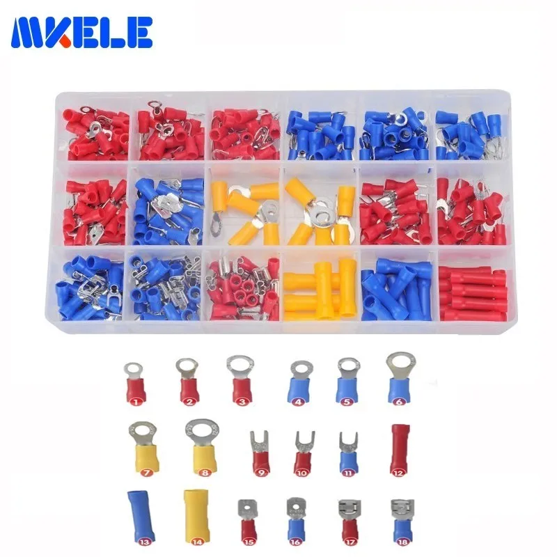

295Pcs/box 18 Types Insulated Terminals Cable Wire Connector Insulating Connector Spade Ring Fork Assortment Kit With Box