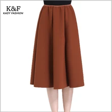 Женские зимние коричневые плиссированные офисные юбки с высокой талией, повседневные одноцветные плотные трапециевидные юбки, новинка