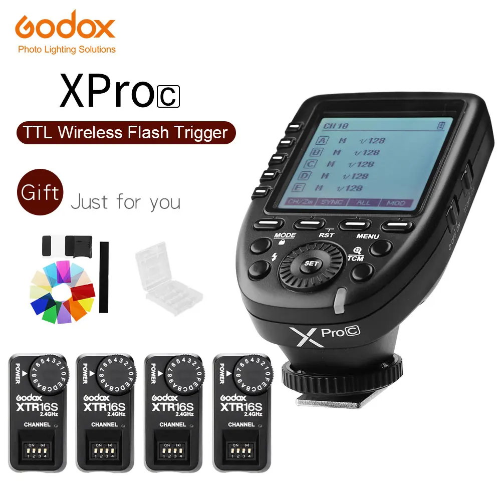 Xpro-C add 4xXTR-16s Godox XPro-C E-TTL II 2,4G Беспроводная X СИСТЕМА HSS ЖК-экран передатчик+ XTR-16S ресивер для Canon DSLR Godox V860C V850C - Цвет: Xpro-C add 4xXTR-16s