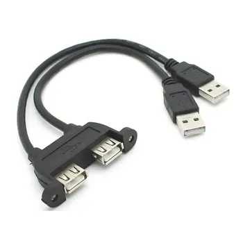 

Combo Dual USB 2.0 Male to Female Extension Cable 20cm with Screw Panel Mount Holes