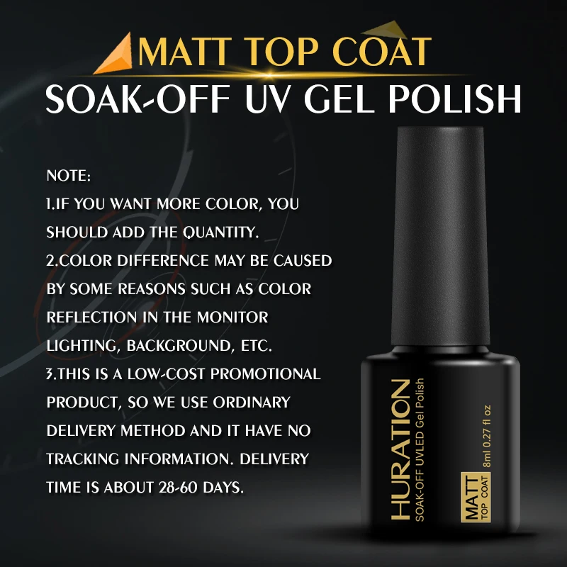 Huration Matt Top Coat Gel Nail Polish UV Soak Off Matte Top Coat Surface Transparent Color