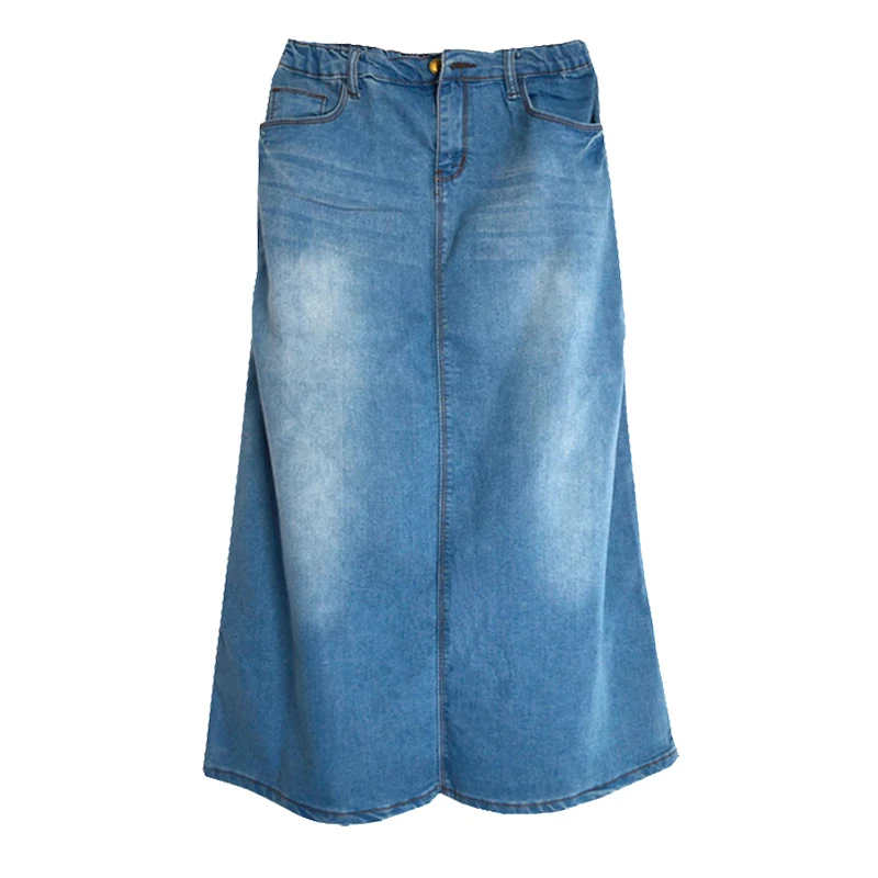 Классическая, Всесезонная, без разрезов, большой размер, джинсовая, высокая, эластичная, половина длины, юбка, эластичная талия, джинсовая юбка, средняя талия - Цвет: blue Thin section