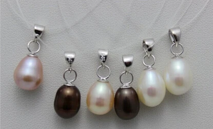 

Free shipping >>@>> Hot sell 6 natural pink & purple,Black & White tear-drop freshwater pearl pendant 8x10mm