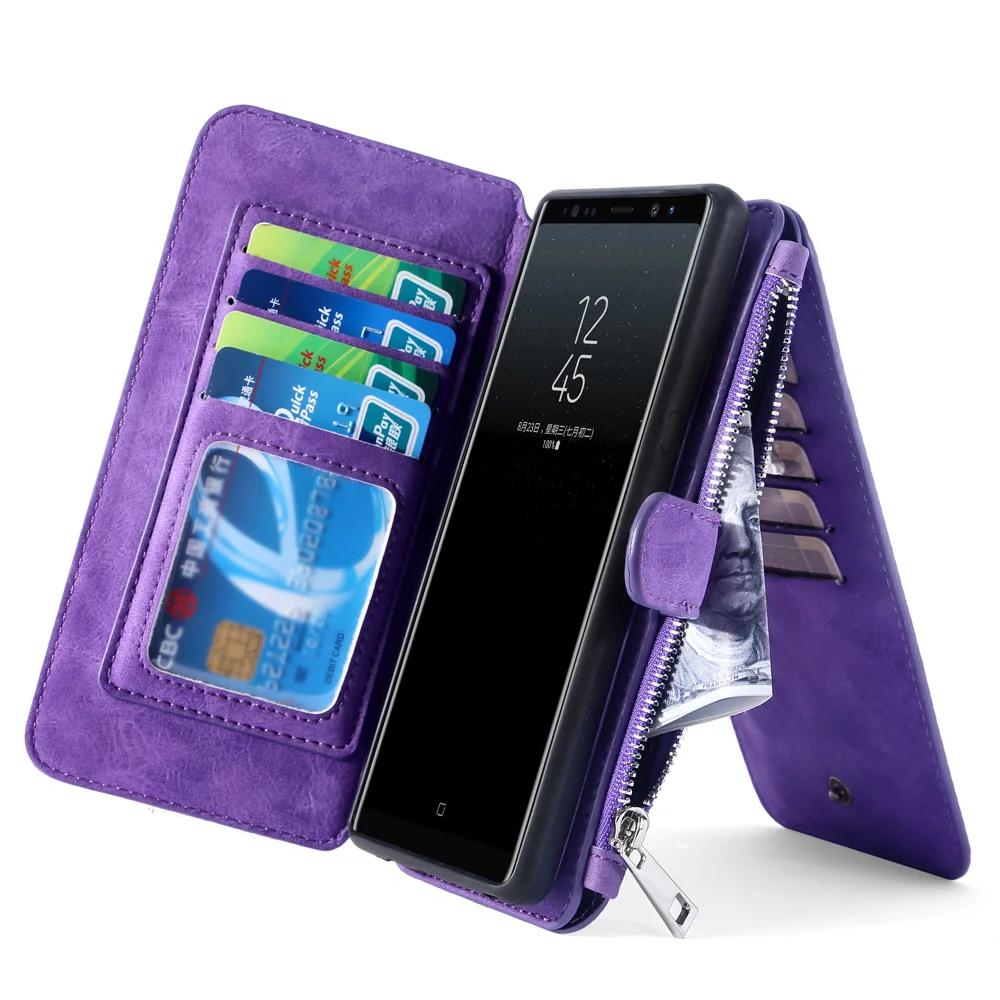

Multifunction Zipper Wallet Magnet Protective Phone Card Case Flip PU Leather Cover For Samsung Galaxy S7 S8 Plus S9 Plus Note 8