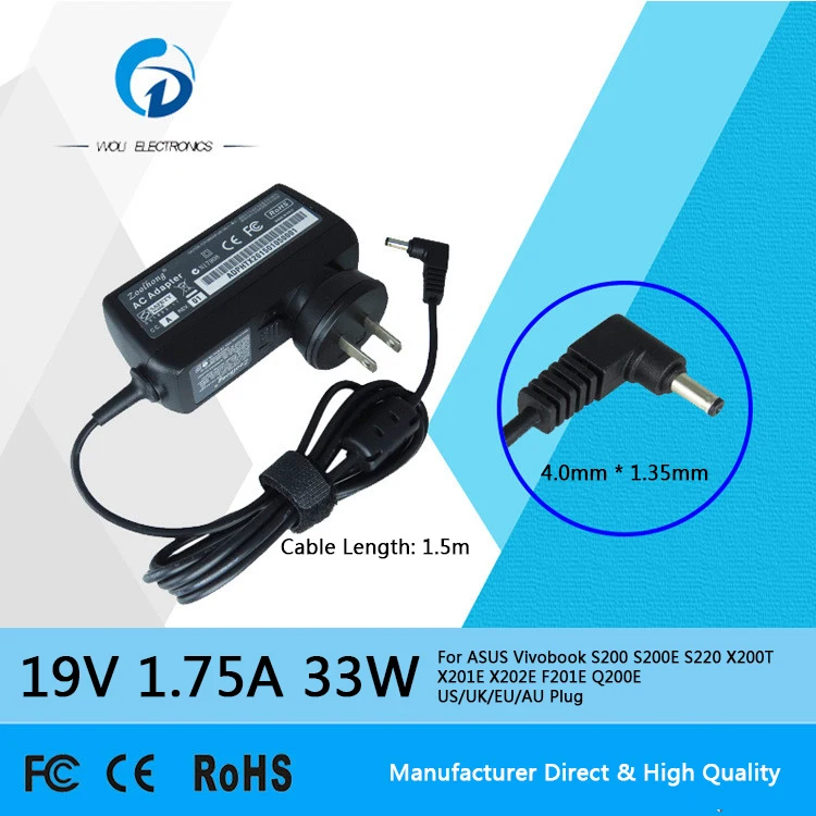 19V 1.75A 33W AC Laptop Power Adapter Charger For Asus Vivobook S200 S200E S200 X200T X201E X202E F201E Q200E US/UK/EU/AU Plug