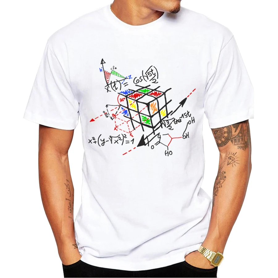 

2019 New Fashion Math Work Design Men T-shirt Short Sleeve Hipster Tops Rubik cube Printed t shirts Cool tee