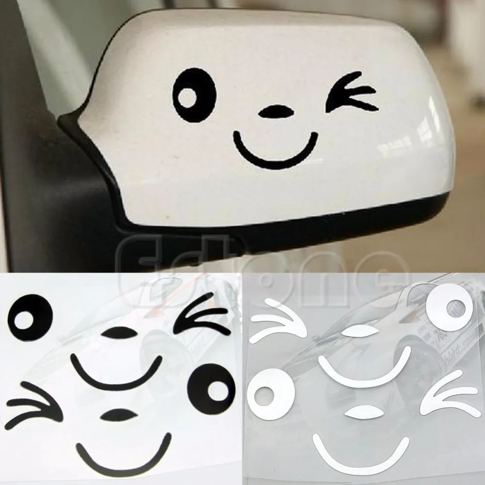 2Pcs 3D Design Smile Face Decoration Decal Sticker For Car Side Mirror Rearview