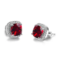 Elegant Vintage Silver Earrings with Yellow and Pink Stones (Silver Red)