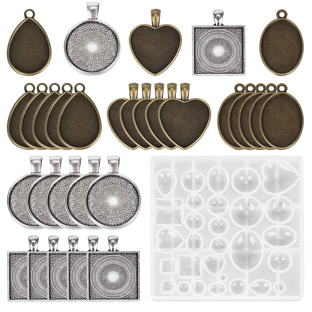 

31pcs/set Round Teardrop Gift Heart Square Jewelry Casting Mold Making Kits Resin Pendant Trays 5 Styles DIY Crafting Oval