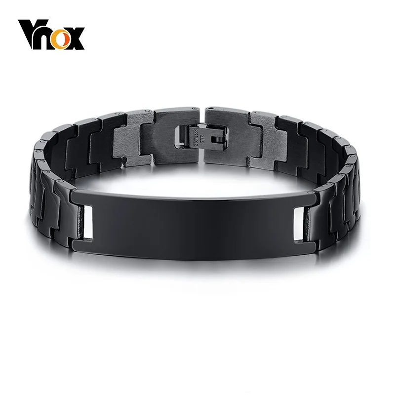 

Vnox Engravable Name ID Bar Bracelets for Men Stainless Steel Link Chain Male Black Color 7.6 inch