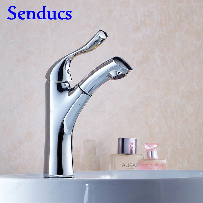 

Free shipping Newly senducs pull out basin faucet with high quality polished chrome bathroom basin sink water faucet