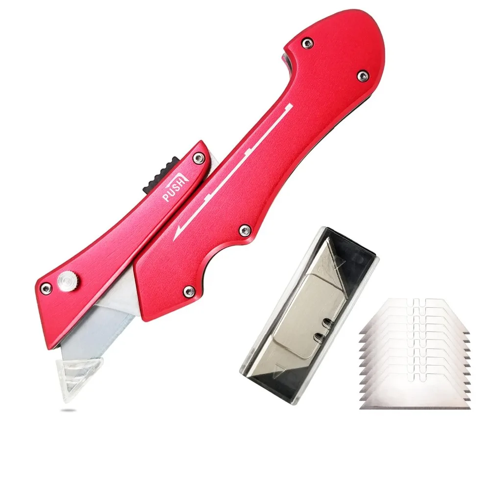 

Anodized Aluminum Handle Sliding Lock Box Cutter Pocket Utility Knife Folding Blade Knife with 10-piece Extra Standard Blades
