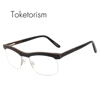 

Toketorism high quality half frame eye glasses wooden glasses frames prescription glasses retro men women real wood glasses 6106
