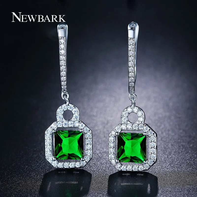 

NEWBARK Luxury Green Rhinestone Earring Fashion Silver Color Lock Shape Antique Women Dangle Earrings Women CZ Crystal Jewelry