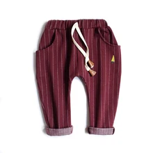 Модные детские штаны на весну-осень, штаны в полоску из чистого хлопка с вышивкой, удобные штаны для отдыха, штаны-шаровары для маленьких мальчиков