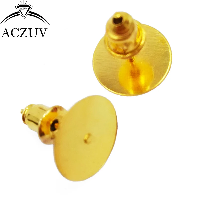 

1000pcs Gold Plated 4mm 6mm 8mm 10mm Glue Pad for Stud Earrings Earring Posts with Stoppers Bullet Backs Findings EDT004