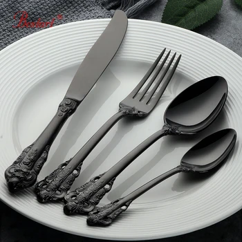 1lot/24PCS Black Plated Dinnerware Set 18/10 Stainless steel Metal Luxury Cutlery Set Dinner Fork Dining Knife Tablespoon for 6 1lot/24PCS Black Plated Dinnerware Set 18/10 Stainless steel Metal Luxury Cutlery Set Dinner Fork Dining Knife Tablespoon for 6