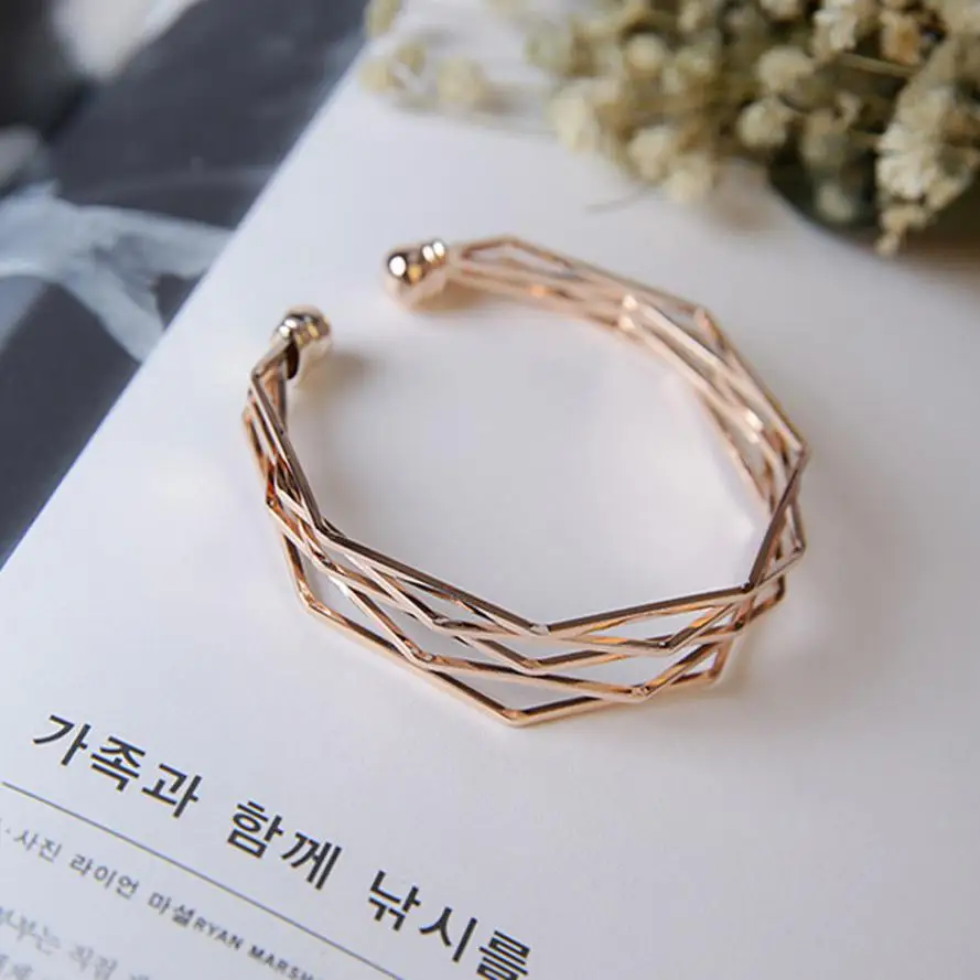 

GEMIXI New Fashion Lady Metal Simple Geometric Multi-layer Opening Bracelet Female 5.4