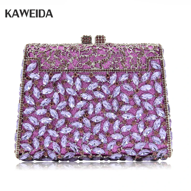 

High-end Luxury Purple Crystal Evening Bag For Women Full Diamond Flap Pillow Shape Tote Bag Female Shoulder Handbag