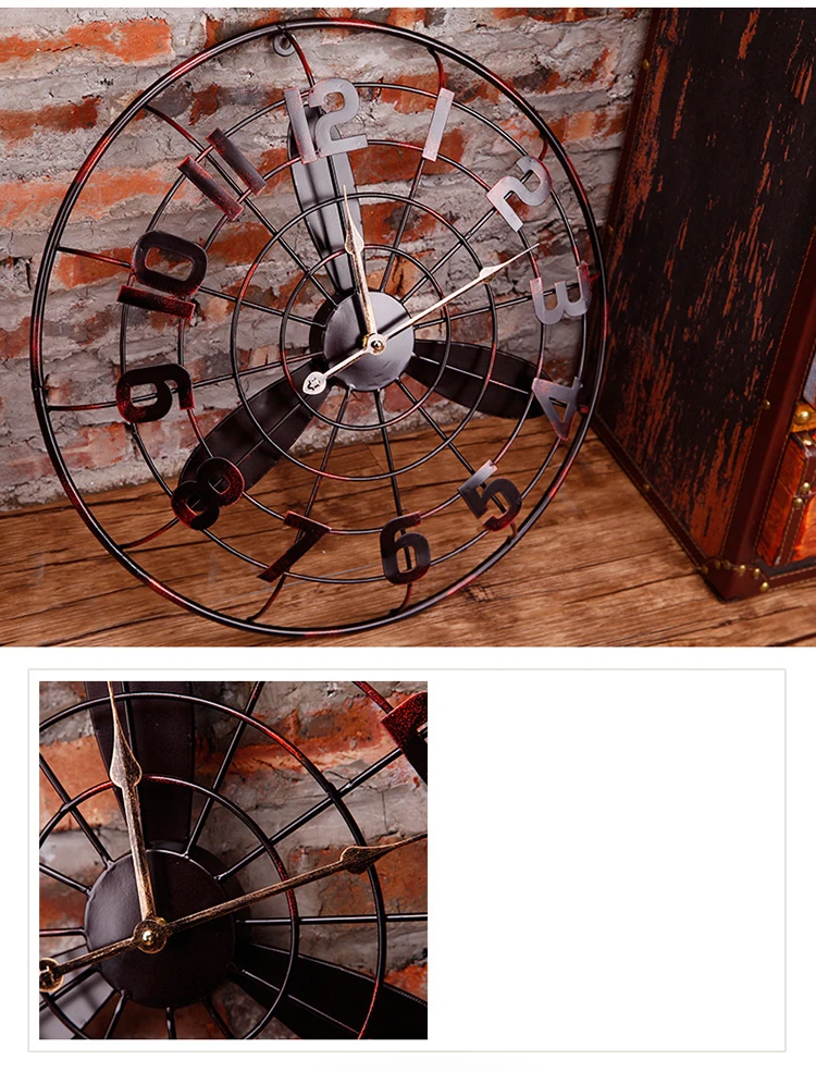 fan design decorative vintage retro metal industrial wall clock (3)