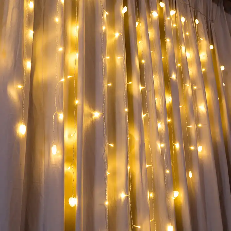Lovely Heart Led Window Curtain String Lights 8 Modes Twinkle Icicle Lights For Wedding Party And Bedroom Window Decoration