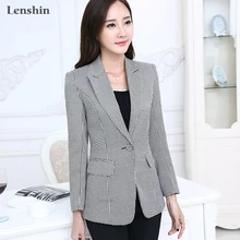 Lenshin, женская элегантная клетчатая куртка, длинный рукав, ласточка, Блейзер, модная рабочая одежда, тонкое, офисное, Женское пальто, верхняя одежда размера плюс, 7XL