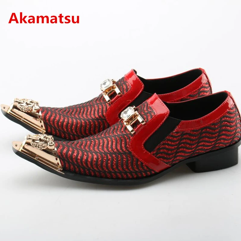 red spiked loafers